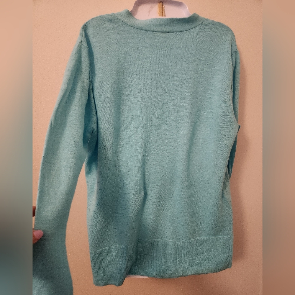 J. Jill Linen & Cotton Aqua Cardigan Sweater with V-Neck - Picture 2 of 8